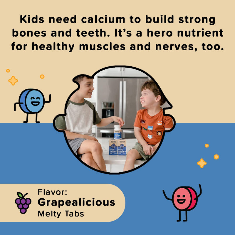 [Australia] - Renzo's Hercules Calcium Supplement with Vitamin D3 & K2 - Dissolvable - for Ages 2+ - Kids Vitamins - 60 Grape-Flavored Melty Tabs 