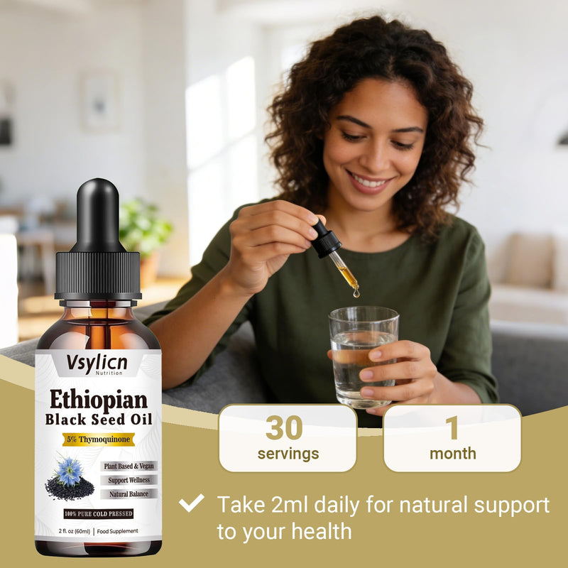 Ethiopian Black Seed Oil 2000mg, Cold & Freshly Pressed, Up to 5X% Strength Thymoquinone, Pure Extra Virgin Cumin Black Seed Oil(Nigella Sativa Oil), for Blood Pressure, Boost Immunity for Men Women