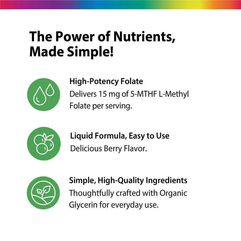 Rainbow Light L Methyl Folate 15 mg | 2 fl oz | with Organic Glycerin | Berry Flavor | USDA Organic | Liquid Supplement