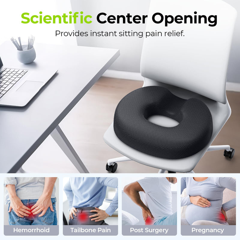 [Australia] - AUVON Donut Pillow for Tailbone Pain & Hemorrhoid Pain Relief, Memory Foam Seat Cushion with Balanced Support & Softness for Postpartum, Pregnancy Surgery, Coccyx, Suits Office & Home Chairs Sitting 