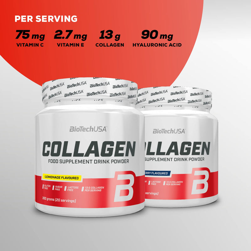 BioTechUSA Collagen | Hyaluronic Acid and Collagen Complex | Added Vitamin C and E | Skin Wellness and Nourishment, 300 g, Black Raspberry 300 g (Pack of 1)