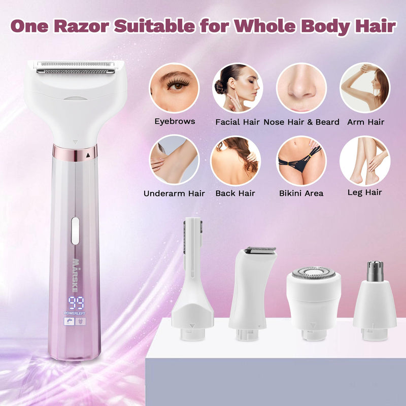 [Australia] - Electric Shavers Razors for Women, 5 in 1 Bikini Trimmer for Women, Wet/Dry Womens Electric Shaver Razor, Face Shaver for Face Nose Eyebrow Arms Armpit Legs Pubic Area, Facial Hair Removal 