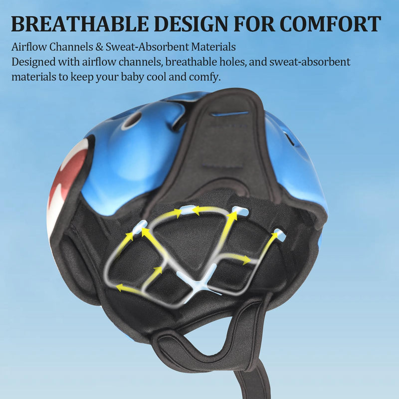 [Australia] - Baby Head Protector Baby Helmet for Crawling and Walking - No Bumps and Soft Safety Peak - Ultra Light and Adjustable Baby Head Protector Suitable for Babies 6-24 Months-Shark Shark 