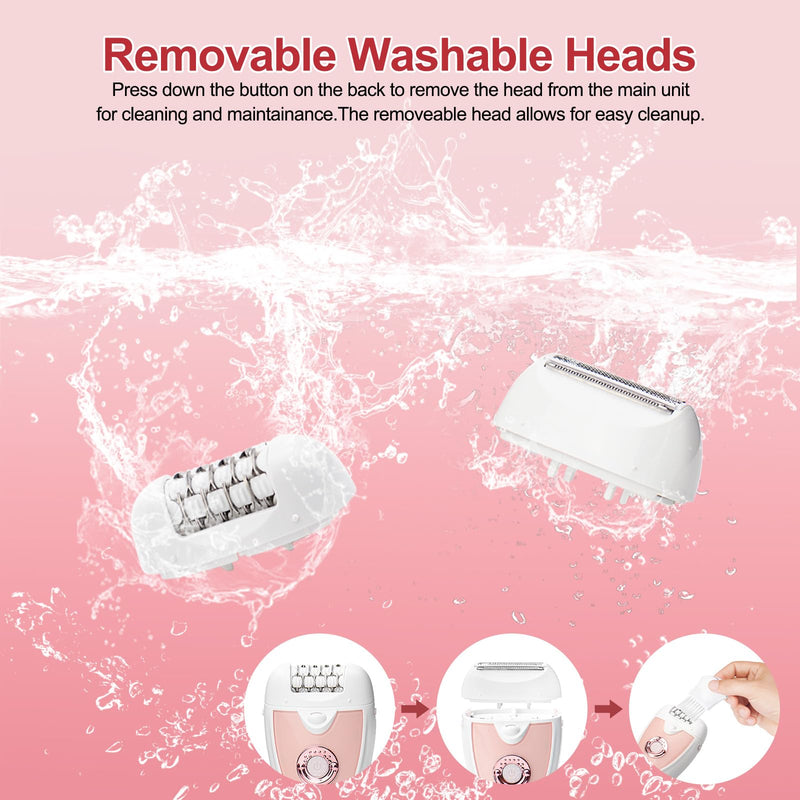 Smooth Glide Epilator for Women, 2-in-1 Facial Epilator for Women with LED, Wet/Dry Hair Remover Device, Portable Electric Lady Shaver for Bikini, Face, Arm, Legs, Armpits