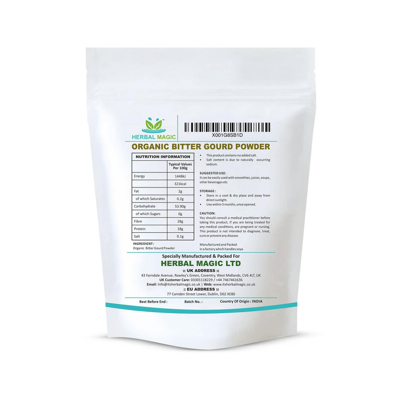 Herbal Magic's Organic Bitter Gourd Powder-Great Green Vegetable-Also Known as Karela, Bitter Melon,Balsam-pear. Free from Fillers & Preservatives- of&G UK Organic Certified 1x200g Pack 200 g (Pack of 1)