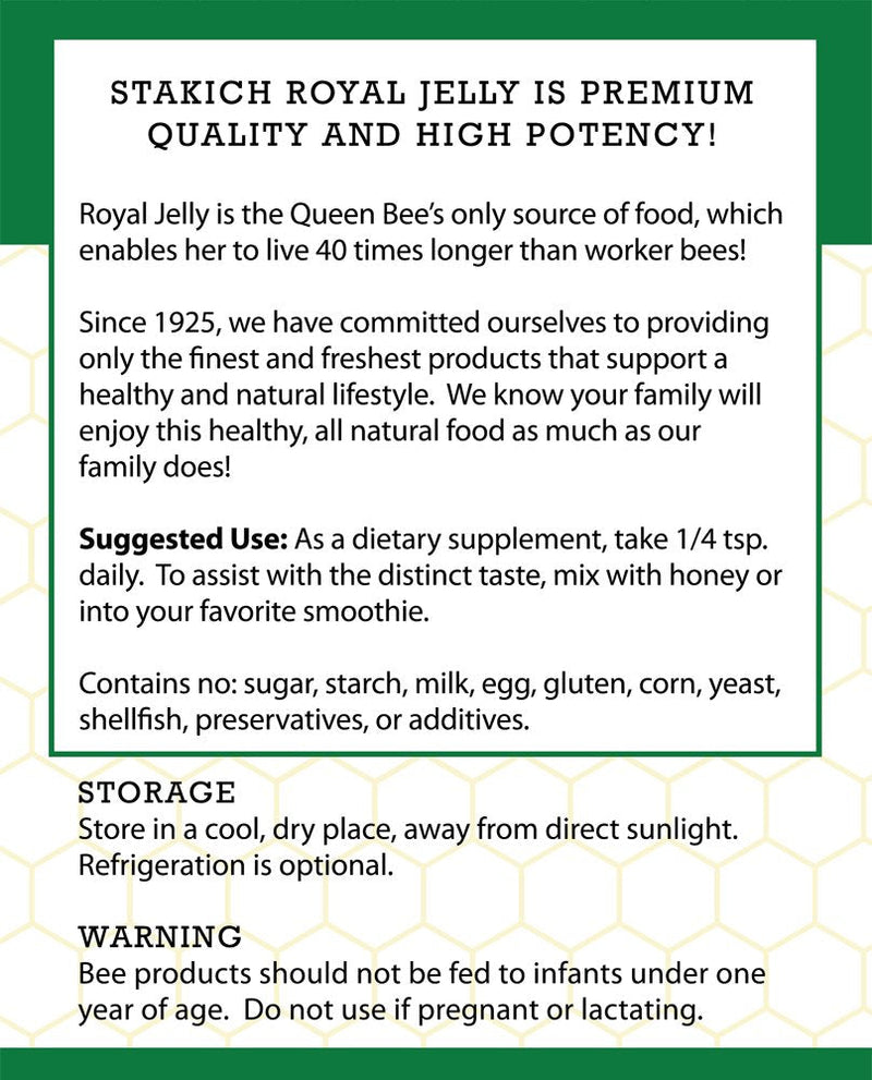 [Australia] - Stakich Royal Jelly Powder - 4 Ounce - 3X Concentrate - Freeze Dried, Pure, Natural 4 Ounce (Pack of 1) 
