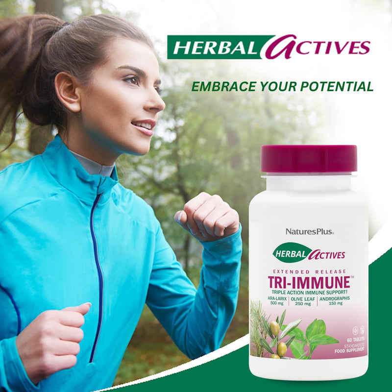 NaturesPlus Herbal Actives Tri Immune Tablets - Triple Action Immune Support with Zinc and Vitamin C, Olive Leaf, Arabinogalactans, Andrographis - Vegetarian, Gluten Free - 60 Tablets 60 count (Pack of 1)