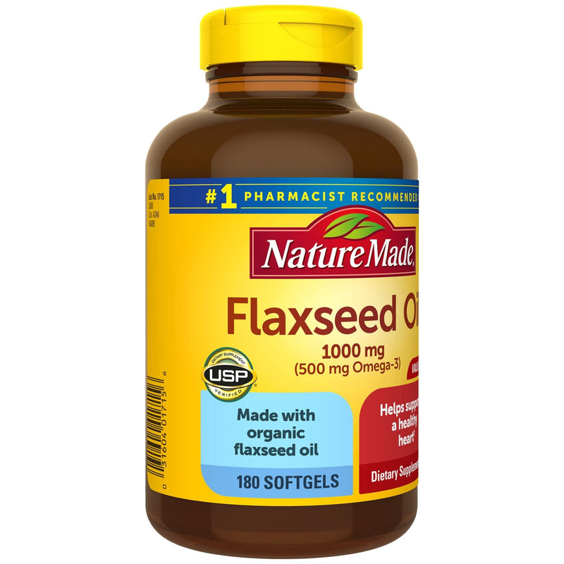 [Australia] - Nature Made Flaxseed Oil 1000 mg, Dietary Supplement for Heart Health Support, 180 Softgels (Pack of 2) 