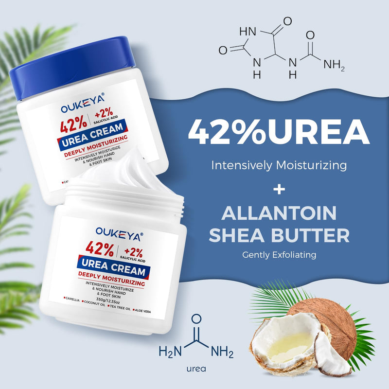 OUKEYA Urea Cream 42% plus Salicylic Acid 2% for Dry, Rough Skin | Foot Cream, Moisturize Lotion, Exfoliating, Feet, Hands, Heels Care, Elbows Knees, Softening, Nourishing,12.35 Oz 12.35 Ounce Pack of 1