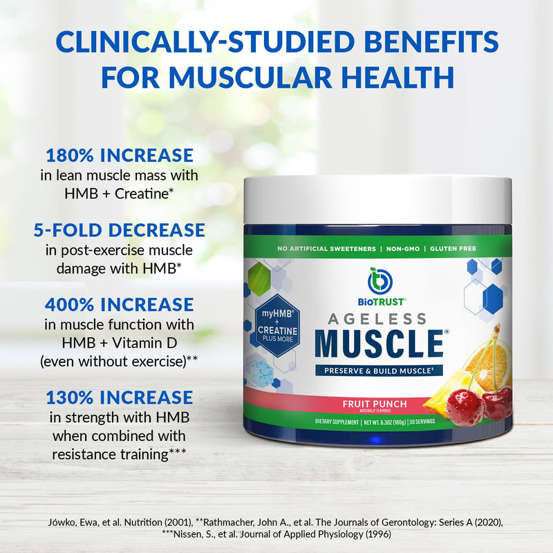 [Australia] - BioTrust Ageless Muscle Builder - Micronized Creatine Monohydrate Powder with HMB, Vitamin D3 & Betaine - Build & Preserve Naturally Declining Muscle Mass & Strength - Fruit Punch, 30 Servings 30 Servings (Pack of 1) 