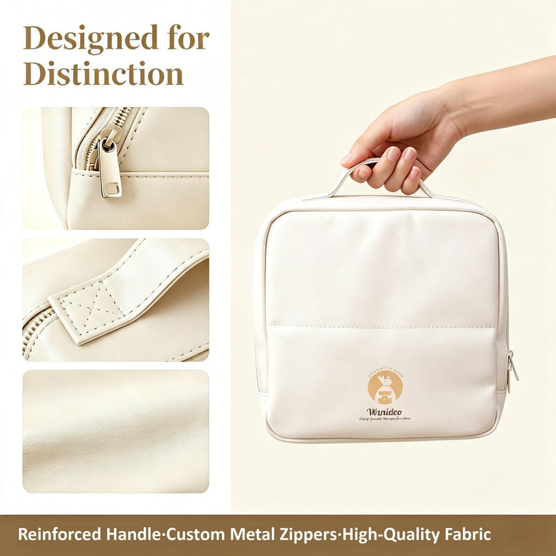 Standing Makeup Bag, Fold Down Trave Cosmetic Bag,Large Capacity Toiletry Bags for Women,Portable Free-Standing Makeup Bag and Brush Storage Bag for Easy Access (Creamy) Creamy