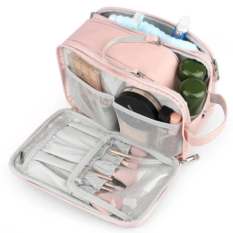 Toiletry Bag for Women, Makeup Travel Bag Organizer, Large Bathroom Cosmetic bag, Traveling Dopp Kit Accessories Shower Bag, Pink