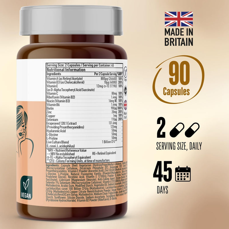 Vedic Skin Hair Nails Beauty Complex | 16-in-1 Vegan Capsules with Hyaluronic Acid, Biotin, Zinc, Selenium, Copper, Vitamins A B C D E | 90 Vegan Capsules