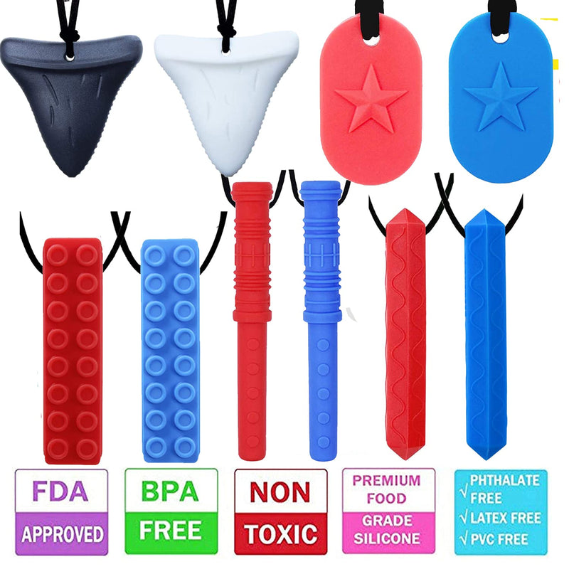 [Australia] - Sensory Chew Necklace by GNAWRISHING 10-Pack for Autistic, ADHD, SPD, Occral Motor Boys and Girls (Tough, Long-Lasting) 