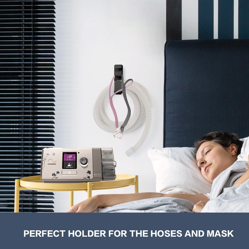 [Australia] - 2PCS CPAP Hose Holder Hanger cpap Mask Hook & Tubing Holder for Bed with Anti-Skid Function Avoids Hose Tangle and 4 Removable Refill Strips（Damage-Free Hanging） cpap Machine Supplies 2 Black 