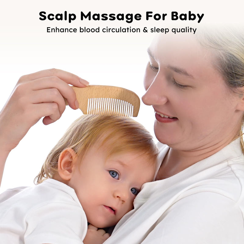 [Australia] - Yoofoss 4 Piece Baby Brush and Comb Set, Wooden Baby Brush with Natural Ultra Soft Goat Hair, Baby Hair Brush for Newborn, Baby Brush Set for Boy Girl Wood 