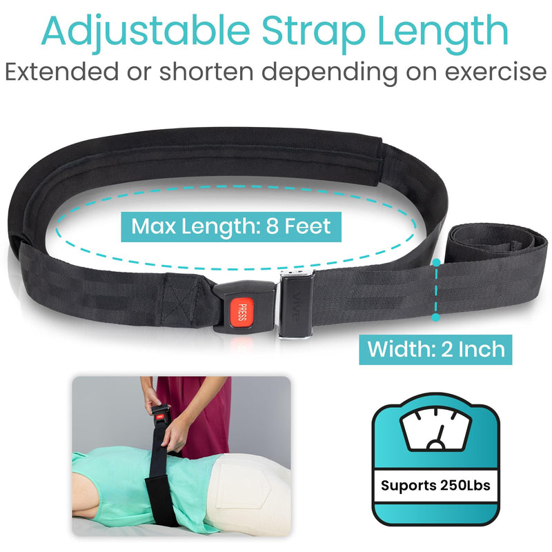 Vive Mobilization Belt for Physical Therapy with Buckle - Manual Traction Stretching Band - PT Traction Strap Belt for Stretching, Mobility, Massages & Exercise (Black) Black