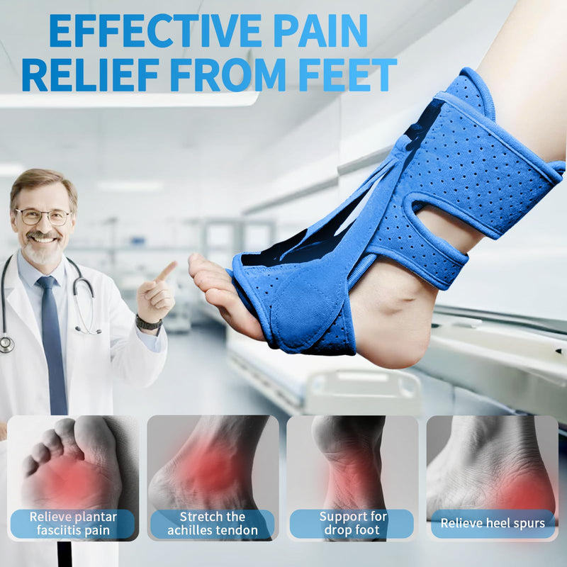 [Australia] - Plantar Fasciitis Night Splint, Adjustable Planter Facetious Orthotic Brace for Pain Relief, 3 straps Drop Foot Universal Size, Day Night Achilles Tendonitis & Heel Spur Relief for Women Men, Blue 