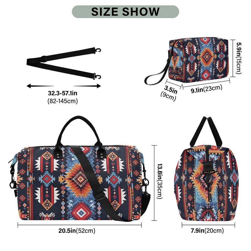 Kigai Native American Tapestry Patterns Travel Duffel Bags 2PCS,Sports Duffel Bags for Men Women,Weekender Overnight Bag Gym Tote Bag with Toiletry Bag