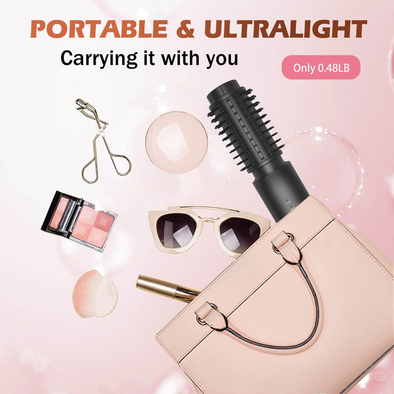 [Australia] - 3-in-1 Cordless Hair Styler: Curling Iron, Heated Brush & Straightener - Portable Rechargeable for Women (Black) Black 