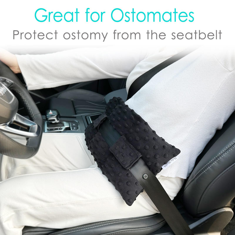 [Australia] - Ostomy Seat Belt Protector Stoma Seatbelt Pillow Ostomy Bag Covers Colostomy Pouch Supplies Post Surgery Recovery for Women Men Minky Dot Black 