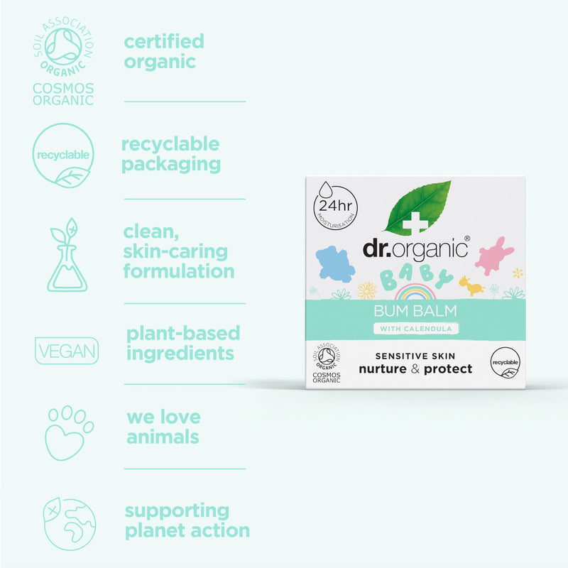 [Australia] - Dr Organic Baby Butt Balm with Calendula, Diaper Rash Cream, Sensitive Skin, Lanolin, Natural, Vegan, Dermatologically Tested, Cruelty Free, Paraben & SLS Free, Certified Organic, 50ml 