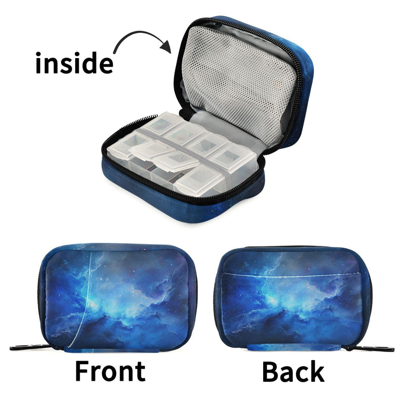 Fustylead Beautiful Blue Cosmic Nebula Pill Organizer and Storage Weekly with Zipper, Removable Pill Box Portable Medicine Organizer for Vitamin Fish Oil Supplement Blue06 Cosmic Nebula
