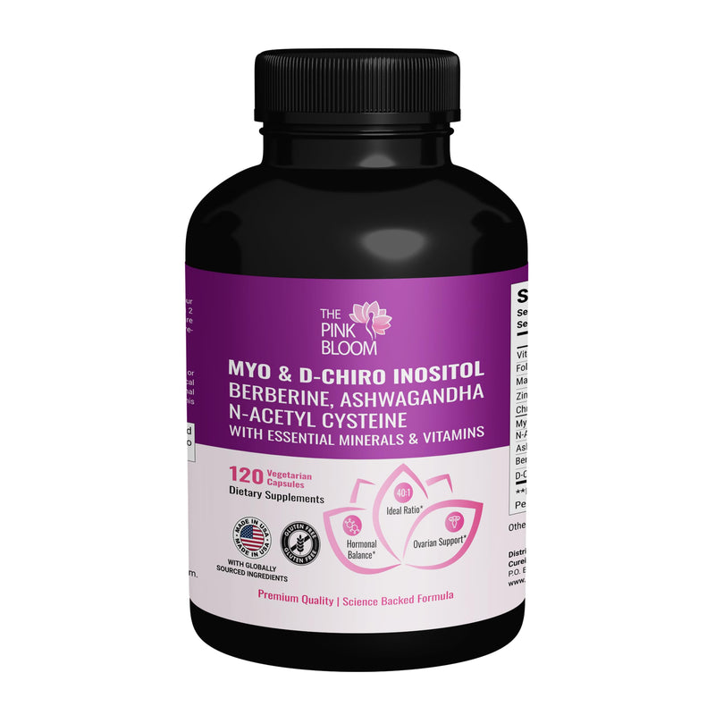 Myo & D-Chiro Inositol 40:1 Ratio – 120 Capsules | Myo Inositol Supplement for Women with Vitamin D, Ashwagandha, Folate & Zinc | Supplement for Hormone Balance & Ovarian Health