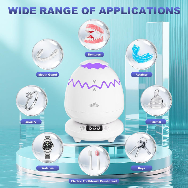 [Australia] - Ultrasonic Retainer Cleaner, 45kHz Denture Cleaner Machine, 4 Cleaning Modes, Removable Base, Dental Cleaning Pod for Mouth Guard/Night Guard/Braces/Aligner/Jewelry 