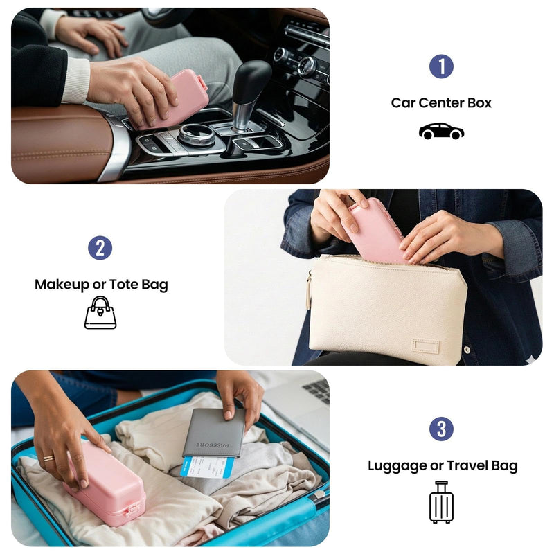 Foldable & Portable Weekly Pill Organizer, Week Daily 7 Day Travel Pill Box | 1 Time A Day, with 1 Extra Compartment, Double Lock, Large Medicines Case Holder Dispenser for Med, Vitamin, Supplement, Pink