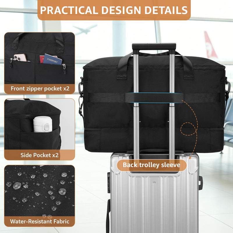 ZOMFELT Carry On Luggage 22x14x9 Airline Approved, 45L Travel Duffle Bag | Travel Duffel Bags With Shoe Compartment, Duffel Bag for Airplane Weekender Overnight Gym, Hospital Bag for Labor Delivery