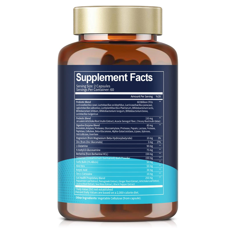 [Australia] - 4-in-1 Gut Health Supplement with Probiotics, Prebiotics, Postbiotics & Digestive Enzymes for Women & Men, 60 Billion CFU Probiotics for Gut and Digestion, Strong Immunity, Skin (120 Capsules) 120 Count (Pack of 1) 