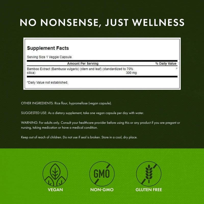 [Australia] - Swanson Bamboo Extract - Natural Hair, Skin and Nails Supplement - 70% Silica Content Supporting Collagen Formation & Bone Growth - (60 Veggie Capsules, 300mg Each) (3 Pack) 