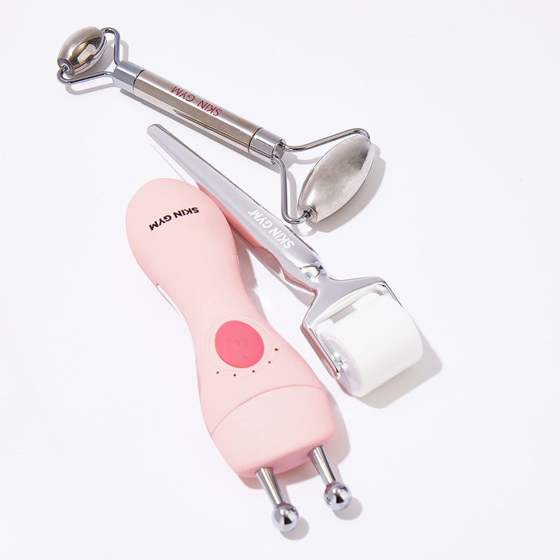 SKIN GYM Microfusion Dissolving Hyaluronic Roller, Non-Invasive Microneedling Alternative, 3000+ Hyaluronic Acid & Peptide Tips for Smooth, Supple, Youthful Skin, Includes 1 Tool + 3 Roller Heads