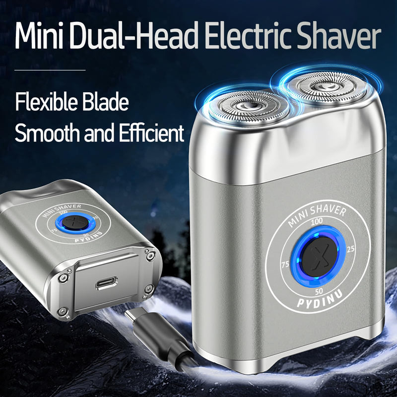 Mini Electric Shaver, 2025 New Upgrade Pocket Dual-Head Electric Shaver, Travel Portable Beard Trimmer for Men, Waterproof Mini Razor, USB C Rechargeable (Silver) Silver
