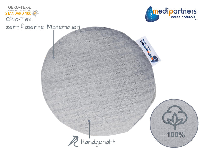 [Australia] - Medi Partners Cherry Stone Pillow Heat Pillow Grain Pillow for Babies 180g Round 15cm Eco Natural 100% Cotton Heat + Cold Therapy Massage Therapy (Grey) Waffle Gray 