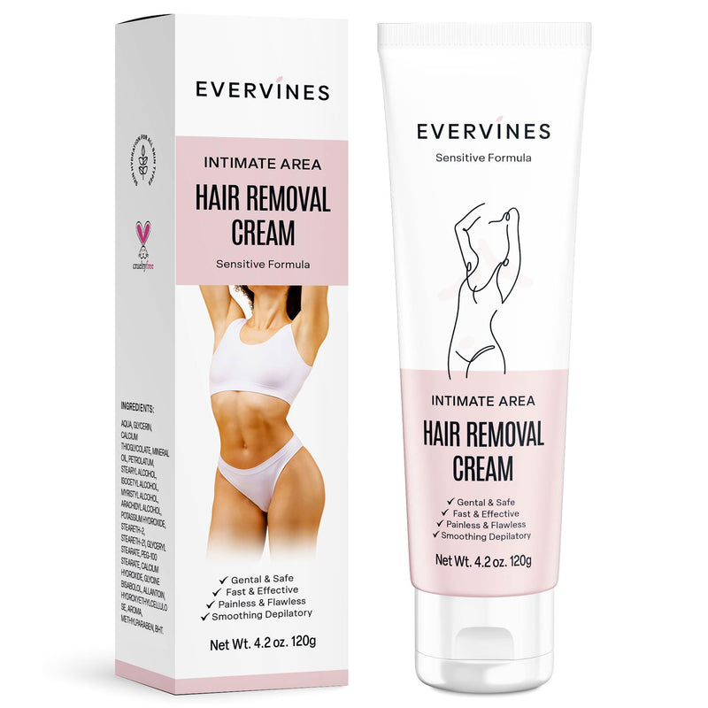 [Australia] - Hair Removal Cream for Women: Fast & Painless Depilatory for Bikini Pubic Legs Arms Underarms - Sensitive Skin Safe - Travel & Home Use with Scraper – 4.2oz 