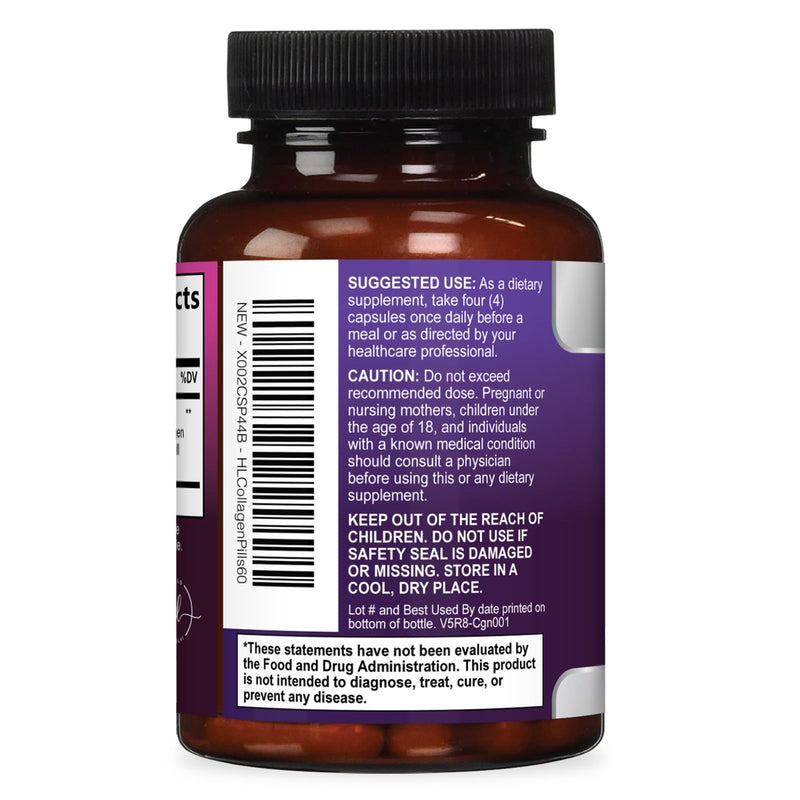 Multi Collagen Peptides - Hydrolyzed Collagen Types I, II, III, V, X - Best Hair, Skin, Nail & Joint Support for Women - Complete Collagen Peptide Supplement - Non-GMO, Bottled USA - 60 Capsules 60 Count (Pack of 1)