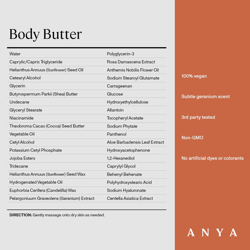 [Australia] - ANYA Body Butter, 5oz - Stretch mark repair and prevention lotion. Dermatologist-tested, Breastfeeding Safe ultra-rich cream, keeps skin hydrated postpartum. Essentials Gifts Baby Shower Gifts 