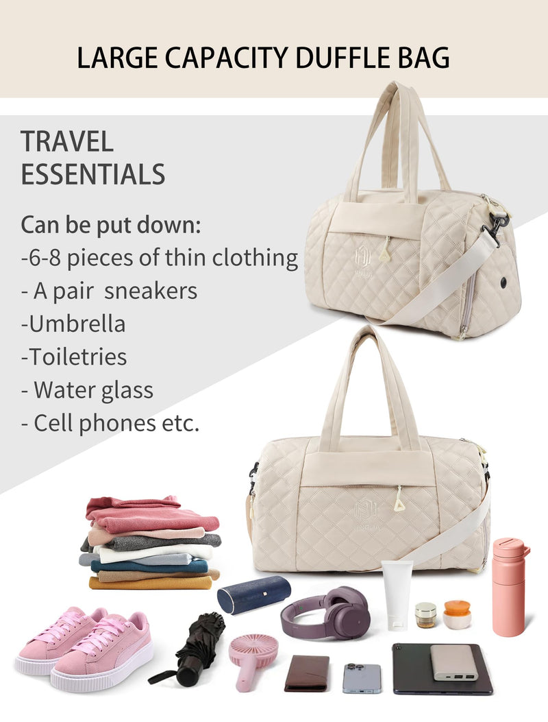 Travel Duffle Bag for Women Weekender Bag Luggage with Toiletry bag Shoe Pocket for Hospital,Gym and Airplane Travel,Beige Beige