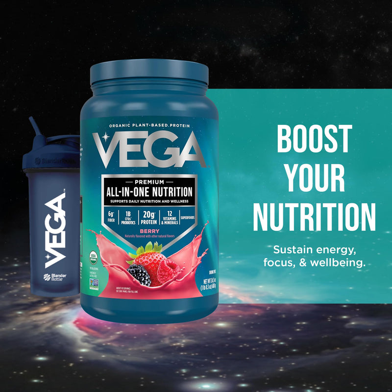 Vega All-in-One Nutrition Organic Vegan Protein Powder – Berry, 20g Protein Meal Replacement Shake – 1.52 lbs (18 Servings) 1.52 Pound (Pack of 1)