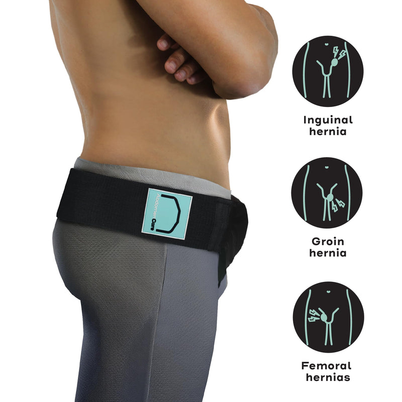 Abdomencare Inguinal Hernia Support Belt for Men & Women with 2 Compression Pads - Hernia Belt for Men Inguinal - for Left or Right Side Inguinal Hernias - Hernia Belts for Men Truss Support - S/M