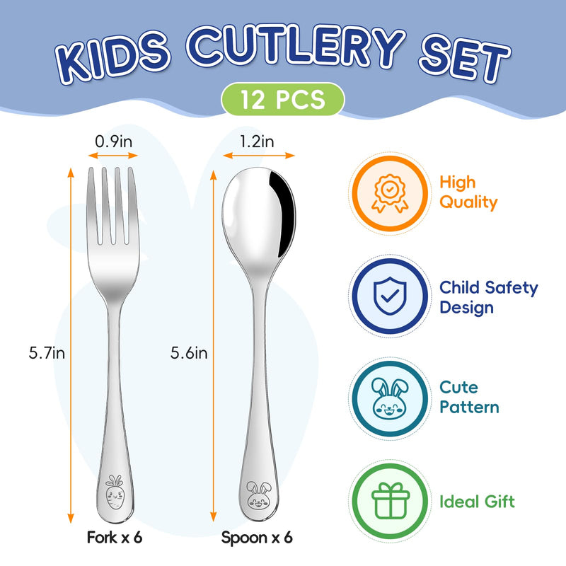 [Australia] - 12 Pieces Stainless Steel Toddler Utensils Set - Food Grade Kids Silverware Set Children Safe Small Forks and Spoons Mirror Polished Sturdy and Durable Dishwasher Safe 