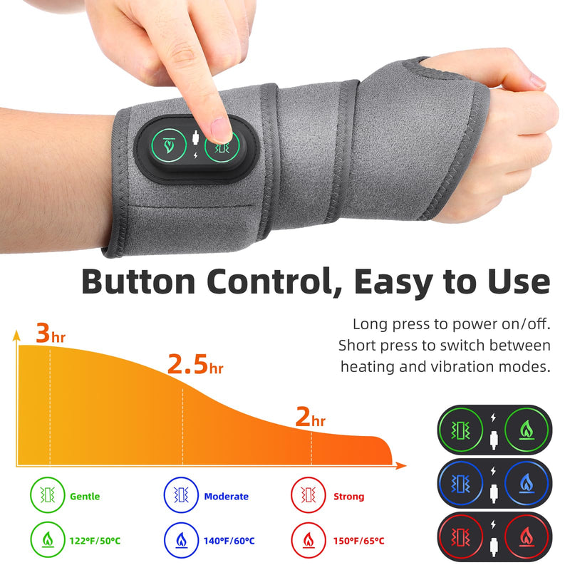 Cordless Wrist Heating Pad for Pain Relief, Wrist Massager for Carpal Tunnel, Heated Wrist Wrap Brace for Arthritis, Red Light Therapy Wrist Brace with 3000mAh Rechargeable, Gray