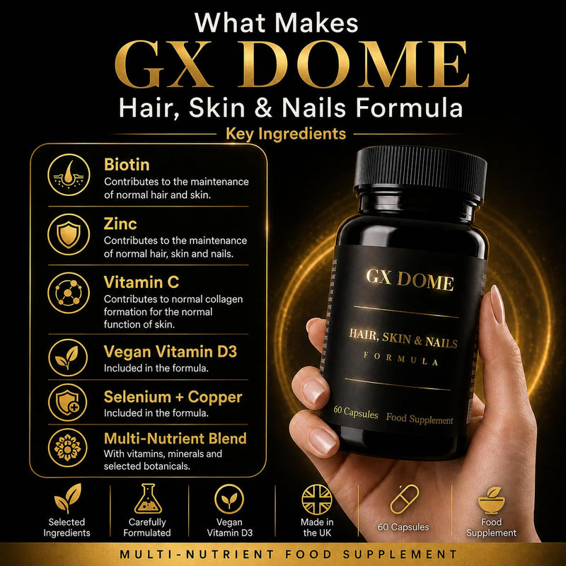 Hair, Skin & Nails Vitamins – Beauty Food Supplement with Biotin, Zinc, Selenium, Vitamin C, MSM & Hyaluronic Acid – Vegan Vitamin D3, 60 Capsules