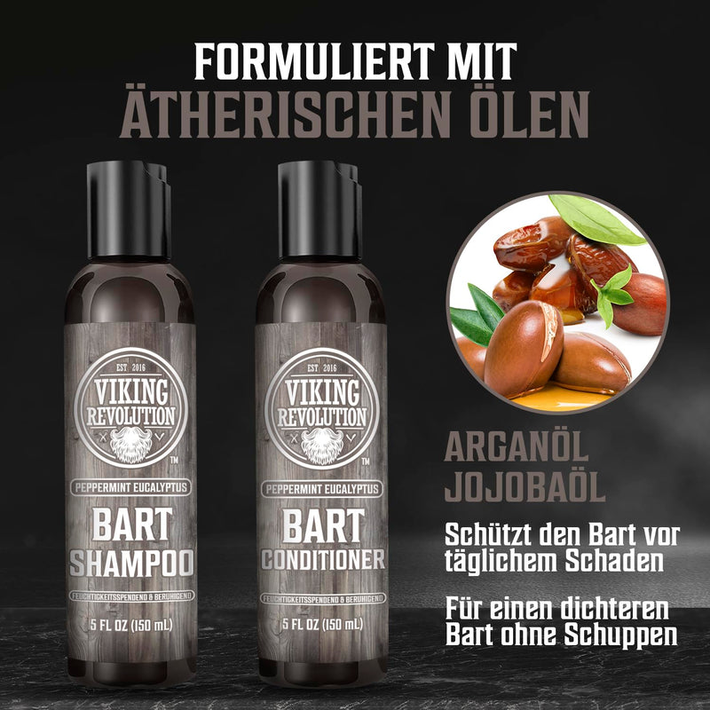 [Australia] - Viking Revolution - Beard Shampoo & Conditioner Set - Softens, Smooths & Strengthens Beard Growth - Beard Shampoo for Men - Peppermint & Eucalyptus Fragrance - Gifts for Men - 2 x 150 ml 150 ml (Pack of 2) 