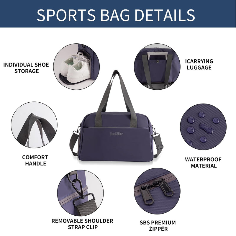 Gym Bag for Women Men with Shoe Compartment, Waterproof Small Duffle Bag for Travel, Sports, Weekend Lightweight Carry On Tote Bag (Blue) Blue