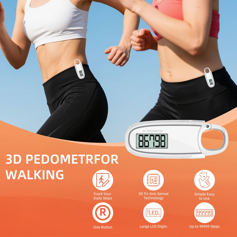 [Australia] - Digital 3D LCD Pedometer, Black, Compact Electronic Step Counter with Display Screen, Fitness Activity Tracker White 