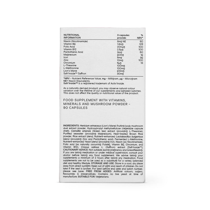 WILD NUTRITION Lion's Mane Plus with Safr’Inside Saffron | Food-Grown Ingredients | Focus and Mental Performance, Cognitive Function, Emotional Wellbeing and Inner Balance