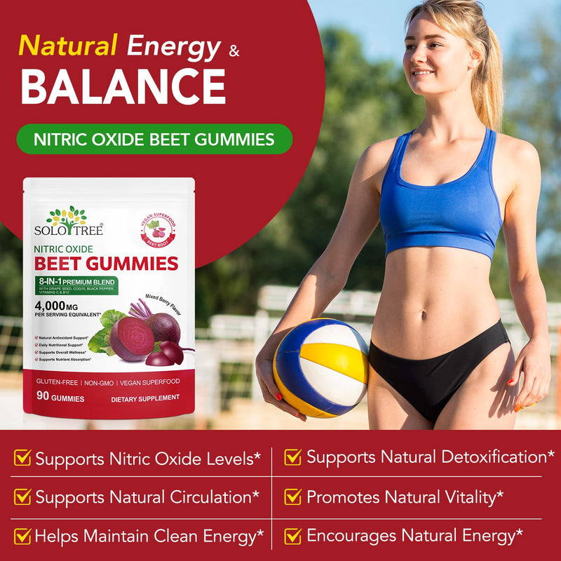 Beetroot Gummies 200mg 20:1 Extract | 8-in-1 NO Boost, CoQ10, L-Arginine, L-Citrulline | Sugar-Free Vegan Gummies 4000mg for Circulation, Energy & Heart Support | Mixed Berry, 90 Gummies